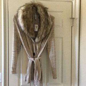 Chico’s Faux Fur Sweater with removable collar